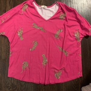 Entro Hot Pink Cheetah Print Short Sleeve Top